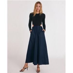 NEW! Something Navy 'Tara' Cut Out Maxi Dress in BLACK / BLUE (L)